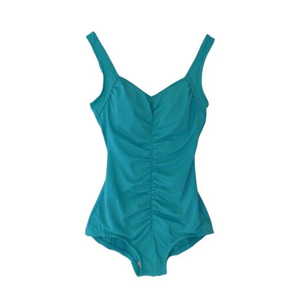 Maxine One Piece Swimsuit Womens 10 Green Ruched Front Pinup Style - Picture 1 of 6